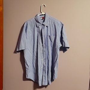 Large Tommy Hilfiger light blue dress shirt with white stripes